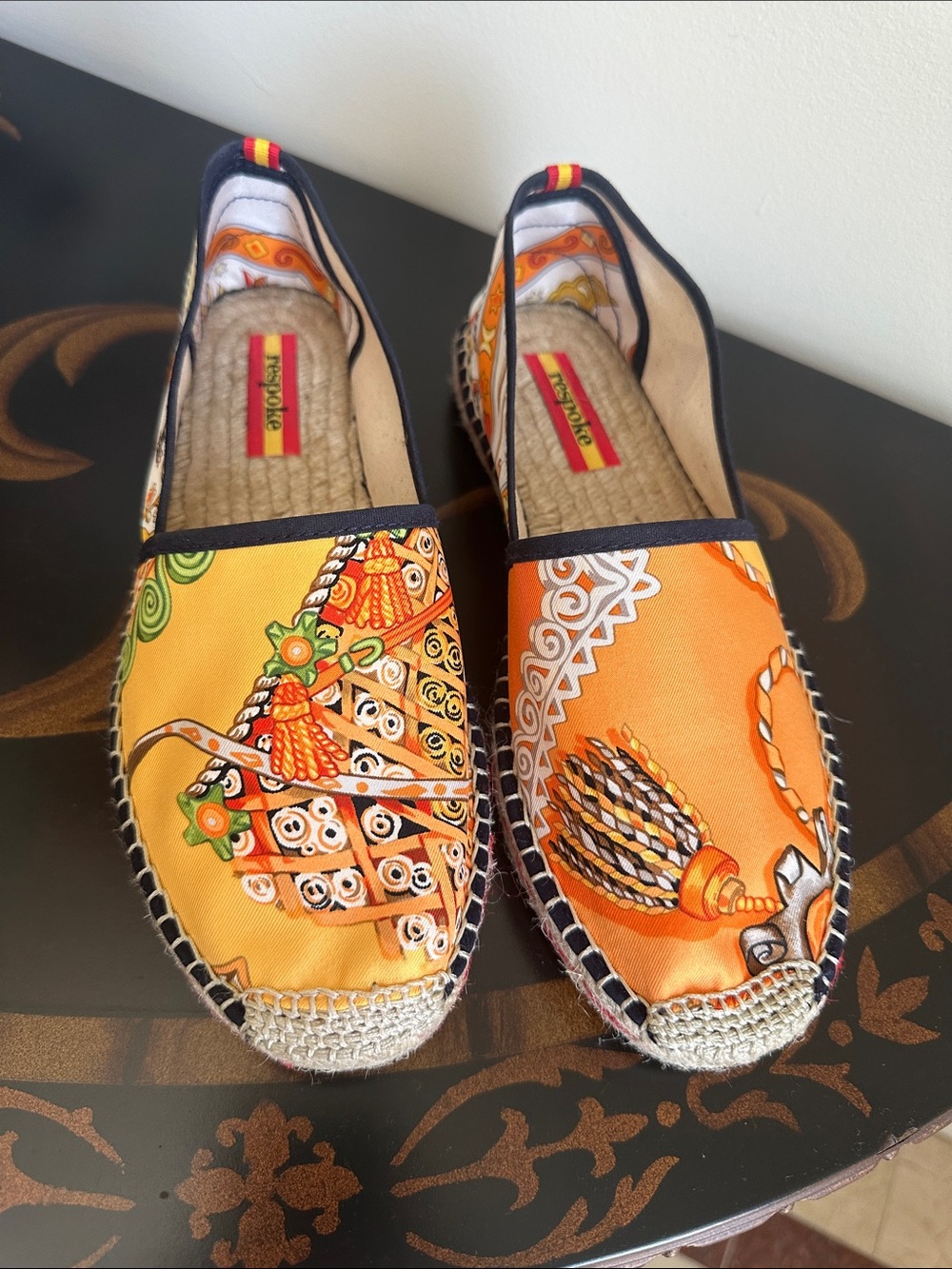 Respoke Orange Silk Patterned Espadrille Flats